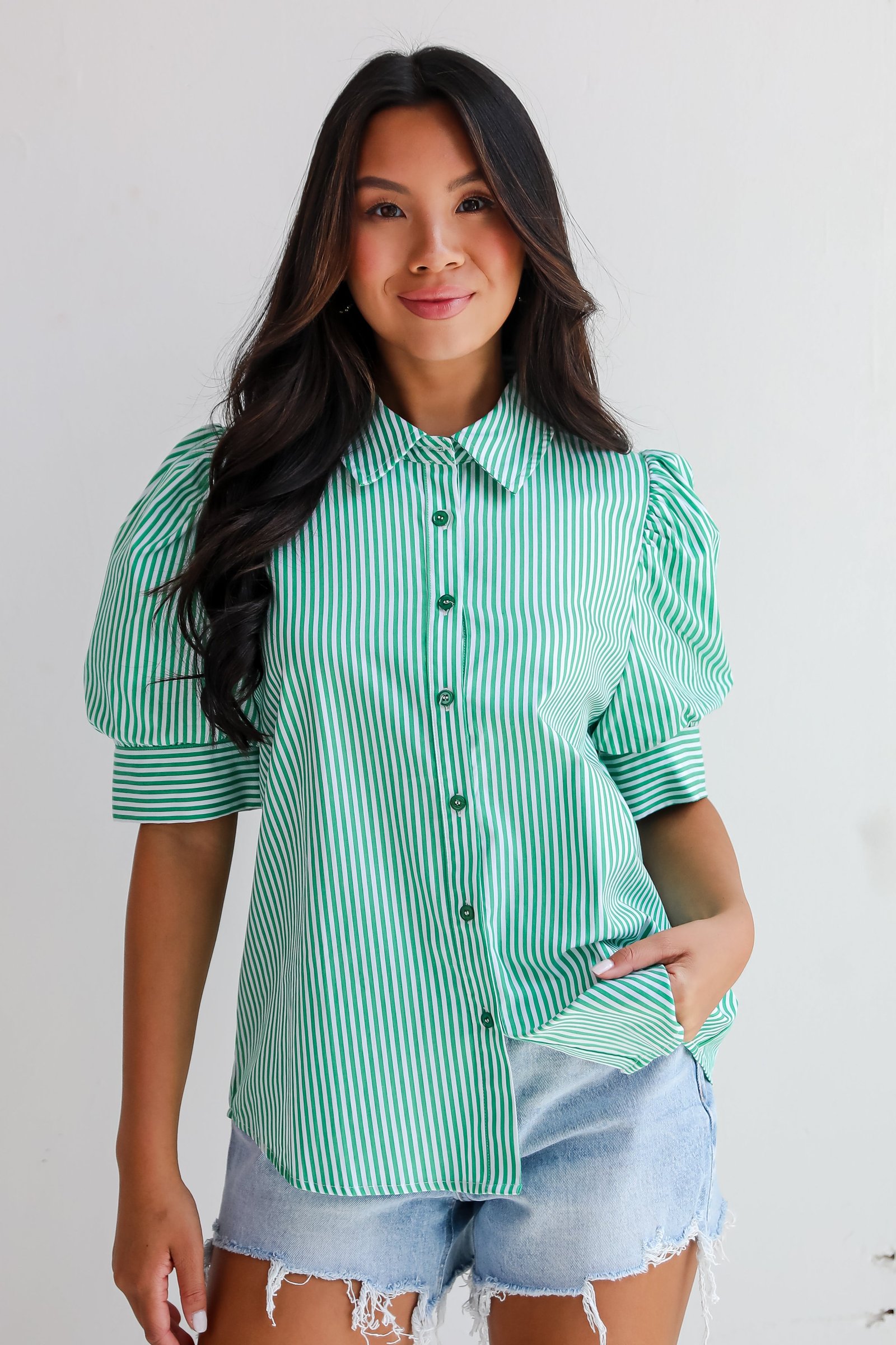 Authentic Sweetness Green Striped Blouse ZT28