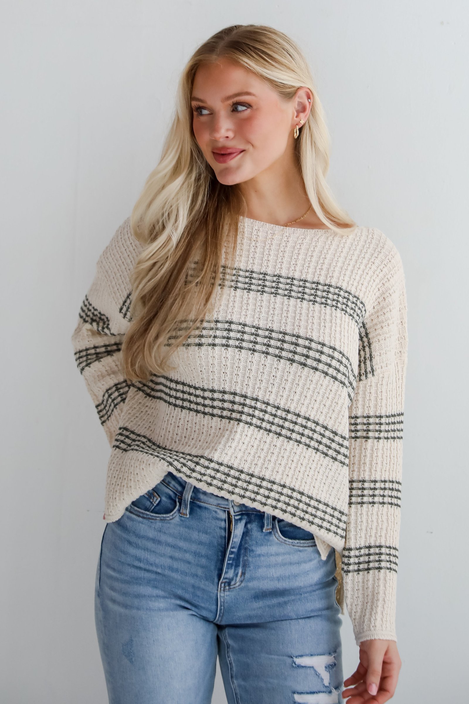 Admirable Aura Ivory Striped Sweater