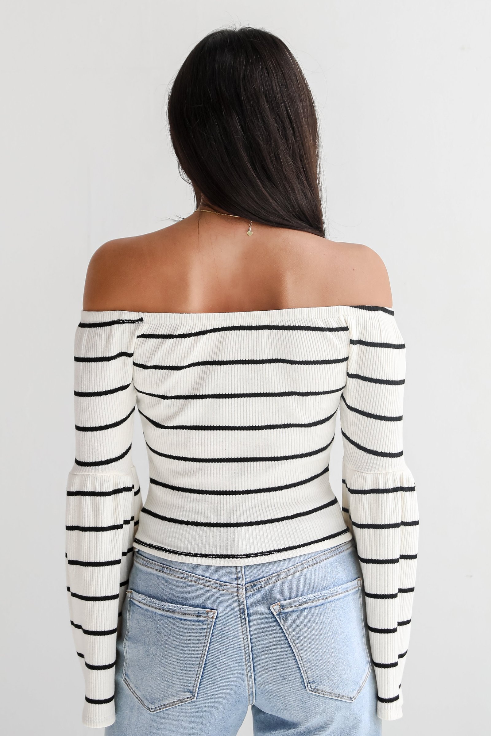 Coveted Favorite Cream Striped Off-The-Shoulder Knit Top ZT5