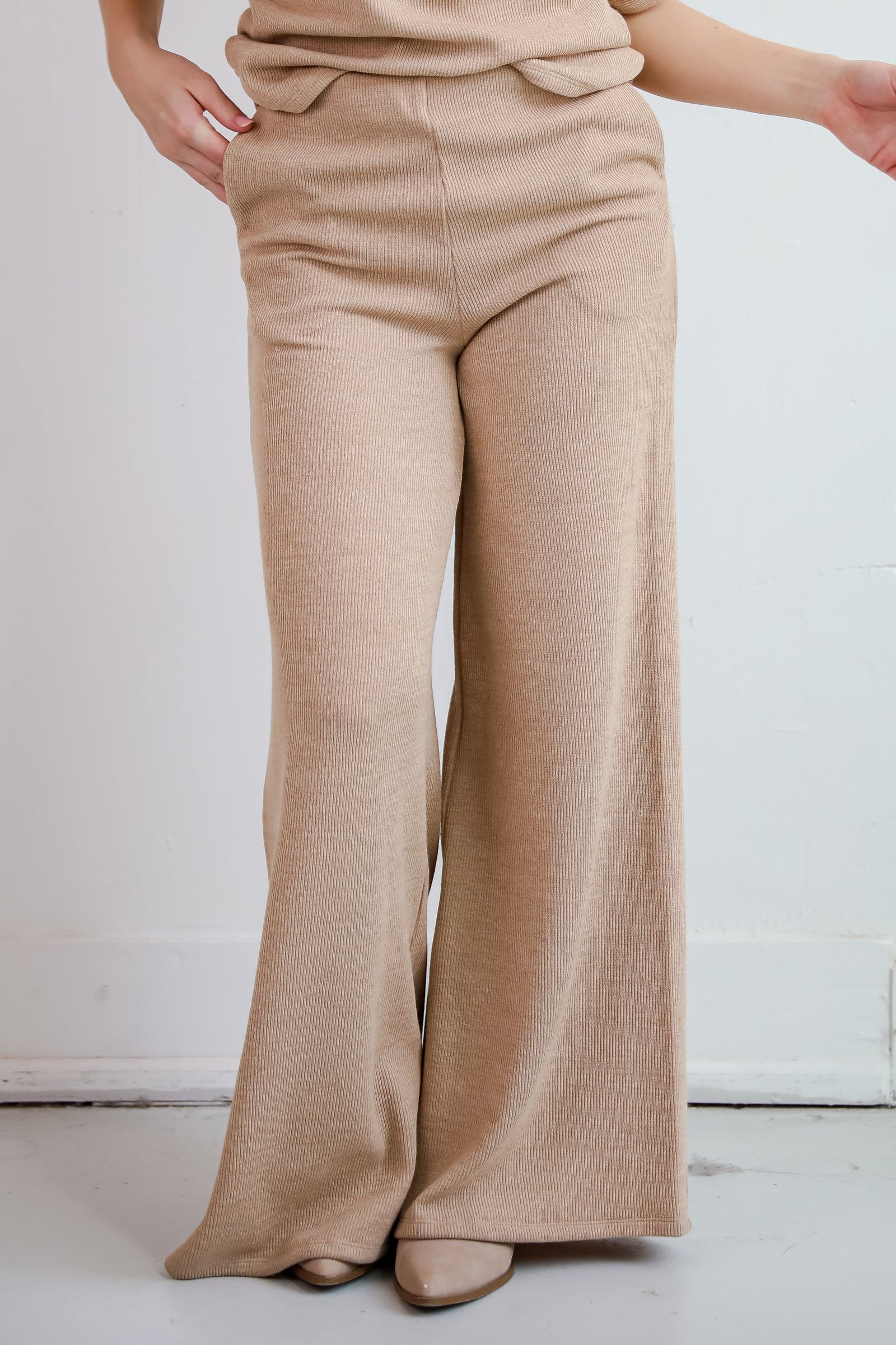 Luxe Coziness Beige Knit Wide Leg Pants ZT15